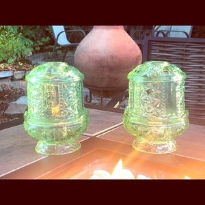 Indiana glass green fairy light candleholders